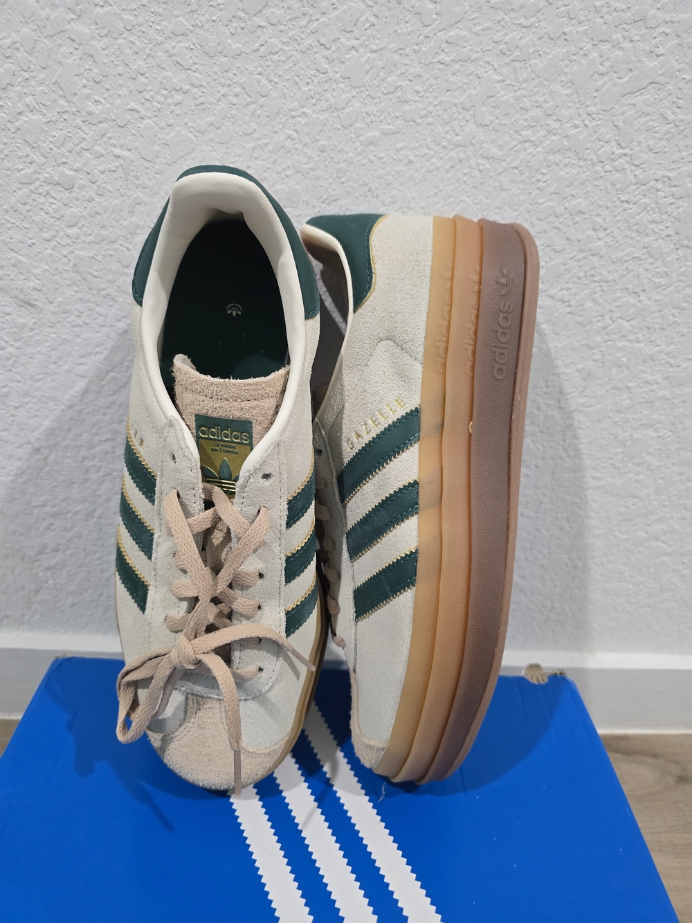 adidas Gazelle Women's Casual Sneakers - Cream & Green - Picture 6 of 9